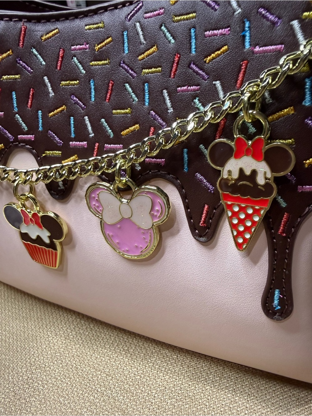Loungefly Pink & Brown Minnie Sprinkle Charm Crossbody NWT - Picture 3 of 12